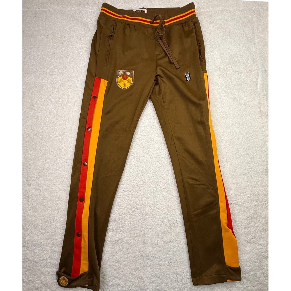 BIG3 Basketball Track Pants Brown Red Yellow Stripe Snap Button Men Size M